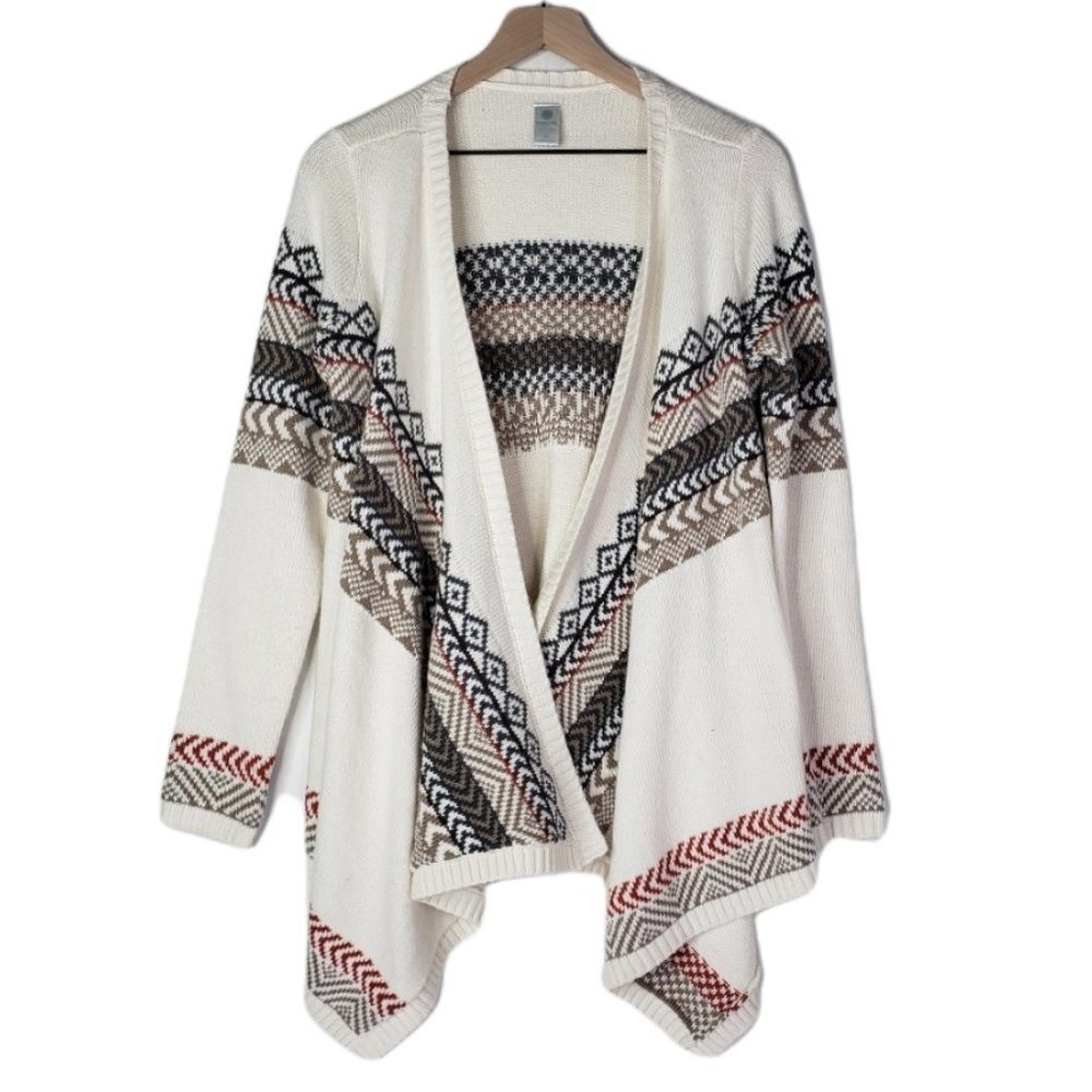 Aventura Open Front Waterfall Sweater Cardigan XS Ivory Boho Stripe